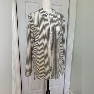 J.Jill  Olive & White Stripped Button-Down